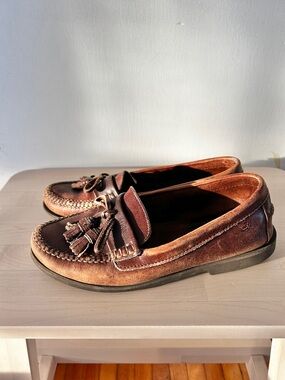 BASS Leather Tassel Loafer Boat Shoes Brown Women's 7 Relaxed Preppy Classic Y2K